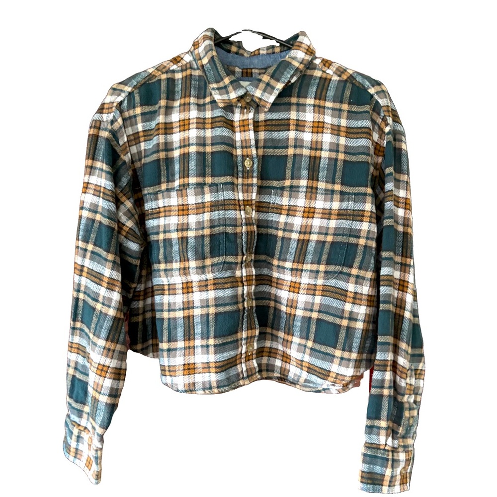 American Eagle Cropped Flannel Button Front Top, Plaid, Woman's Medium - Picture 2 of 7